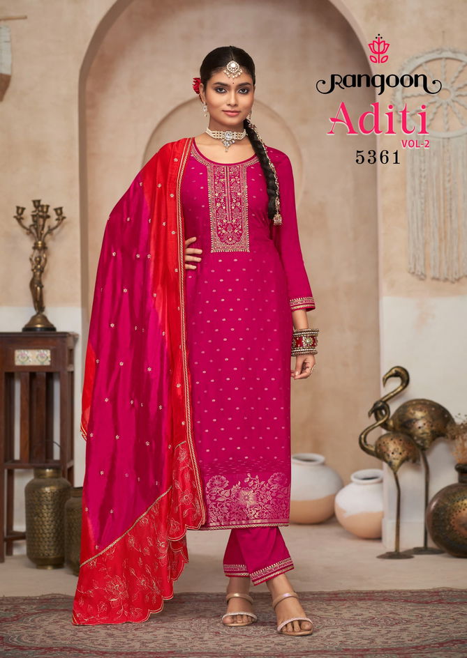 Aditi Vol 2 By Rangoon Viscose Jacquard Embroidery Readymade Suits Wholesale Price In Surat